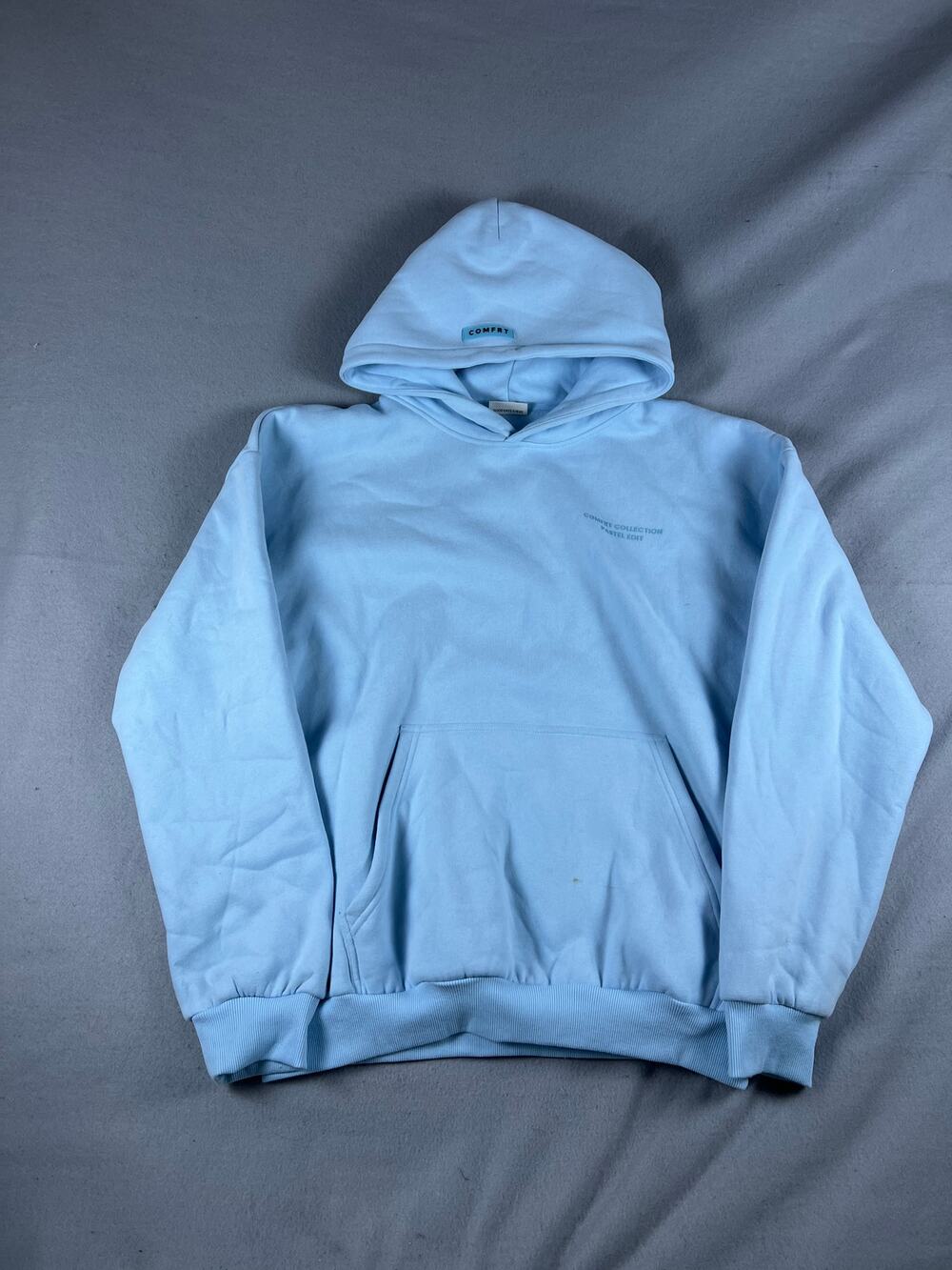 COMFRT Hoodie Mens L Light Blue Pastel Edit Oversized Fleece Pullover Sweatshirt